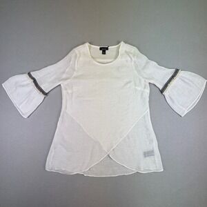 Alyx Women's Boho Bell Sleeve White Tribal Retro Cottage Peasant Shirt‎ Large